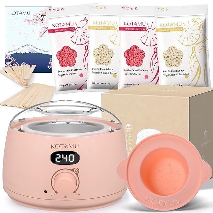 KOTAMU Wax Kit Pink Digital Hair Removal Waxing Kit for Women & Men Hot Wax Warmer Pot for Face, Eyebrow, Body, Brazilian, Bikini, Sensitive Skin Waxing Machine with 25 Accessories for Home Salon-VivaGrace Women