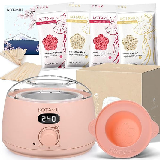 KOTAMU Wax Kit Pink Digital Hair Removal Waxing Kit for Women & Men Hot Wax Warmer Pot for Face, Eyebrow, Body, Brazilian, Bikini, Sensitive Skin Waxing Machine with 25 Accessories for Home Salon-VivaGrace Women