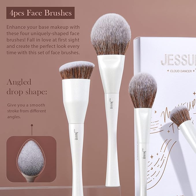 Jessup Makeup Brushes Set 14pcs Make up Brushes Premium Synthetic Foundation Concealer Blush Contour Powder Eye Shadow Blending Brush, Pearl White T343-VivaGrace Women