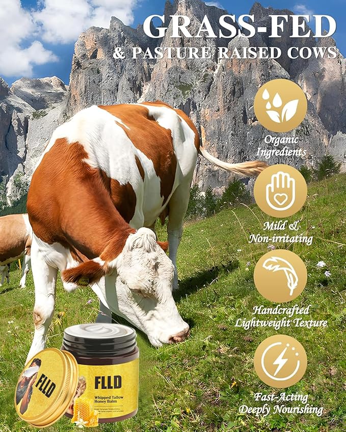 Organic Grass Fed Whipped Tallow and Honey Balm 4oz - Facial Cream, Lip Moisturizer, Body Balm-VivaGrace Women