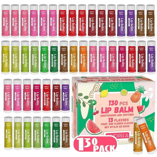 130 Pack Natural Lip Balm Bulk with Vitamin E and Coconut Oil - Moisturizing, Soothing, and Repairing Dry and Chapped Lips - 13 Flavors - Non-GMO 0.15 Oz-VivaGrace Women