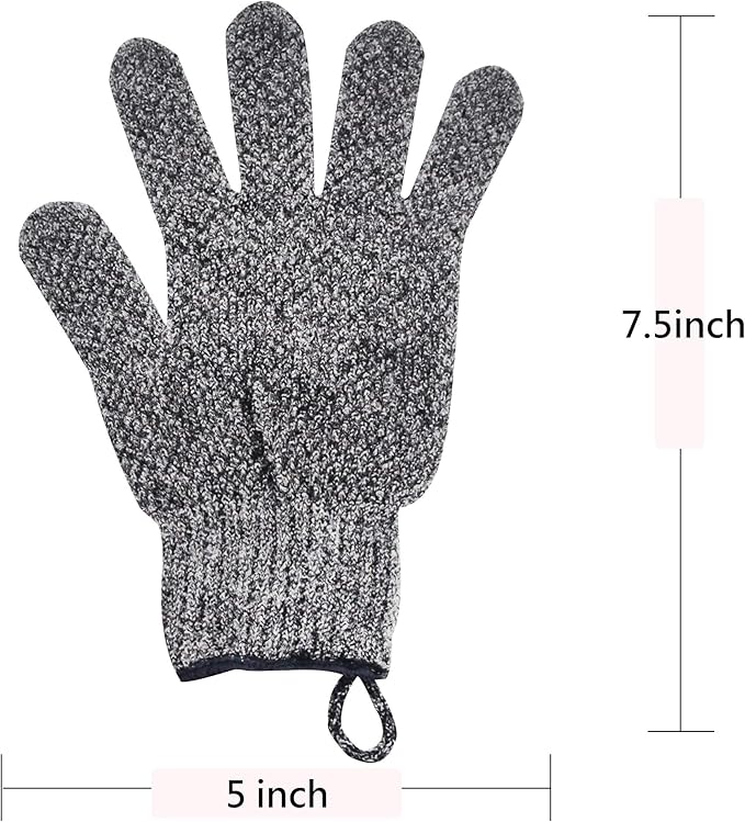 Exfoliating Gloves with Hanging Loop - 1 Pair Bamboo Charcoal Bath/Shower Gloves, Bath Gloves for Shower Exfoliating and Ingrown Hair/Dead Skin Remover - Bamboo Charcoal - Exfoliator Mitt Scrub Gloves-VivaGrace Women