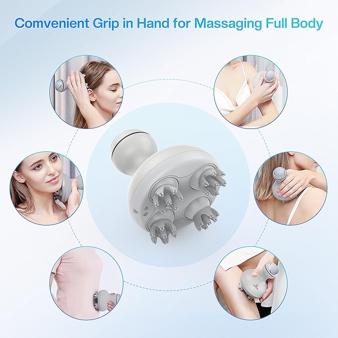 COMFIER Electric Scalp Head Massager with 4 Soft Silicone Massage Heads, Portable Hair Massager for Hair Growth, Relieve Stress, Head Scratcher for Deep Relaxation, Dog Cat Massager, Gray-VivaGrace Women