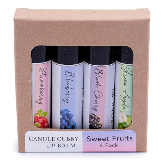 Lip Balm Sweet Fruits 4-Pack, Strawberry Blueberry Black Cherry Green Apple, Natural Beeswax, Moisturizing Lip Treatment, 4 Tubes, 0.15 oz., White-VivaGrace Women