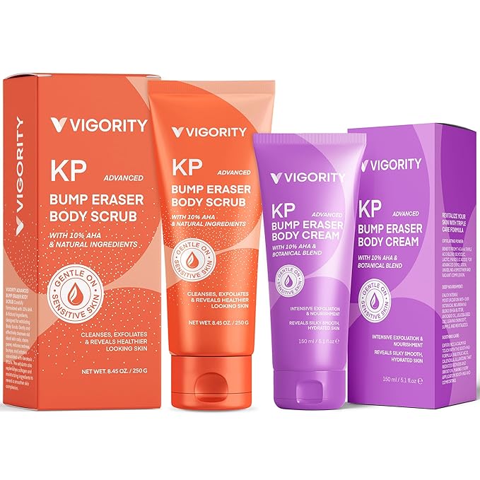 KP Bump Eraser Body Scrub & Keratosis Pilaris Lotion Bundle Set – Strawberry Legs Treatment for Women - Exfoliates & Deeply Hydrates for Smoother Healthy-Looking Skin-VivaGrace Women
