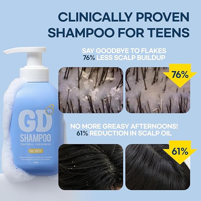 TS GD Shampoo for Boys | Korean Teen Shampoo with Upgraded Probiotics | Anti-Dandruff & Itchy Scalp Relief | Blue Fresh Allergy-Free Fragrance | Sulfate-Free (13.5 fl oz, 400ml)-VivaGrace Women