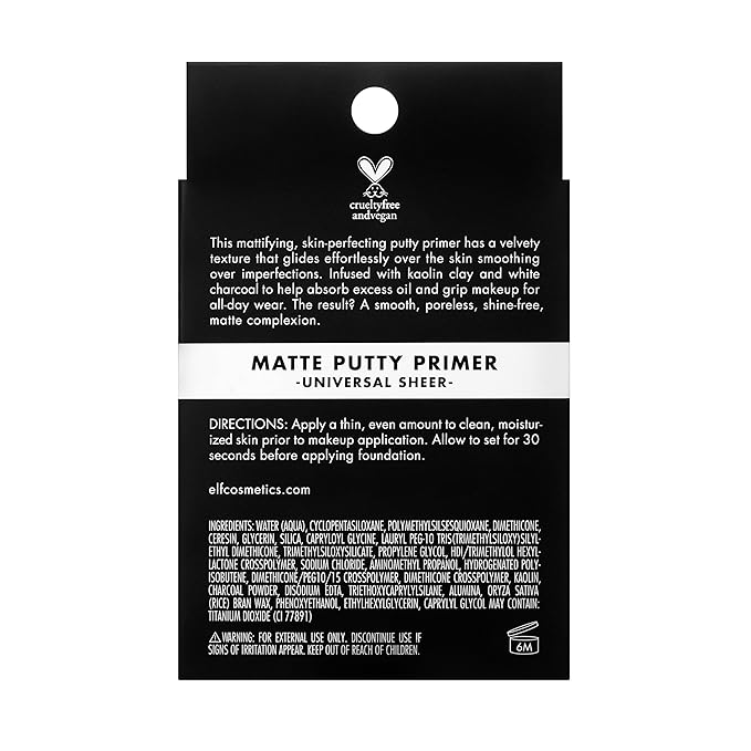 e.l.f., Matte Putty Primer, Skin Perfecting, Lightweight, Oil-free formula, Mattifies, Absorbs Excess Oil, Fills in Pores and Fine Lines, Soft, Matte Finish, All-Day Wear, 0.74 Oz-VivaGrace Women