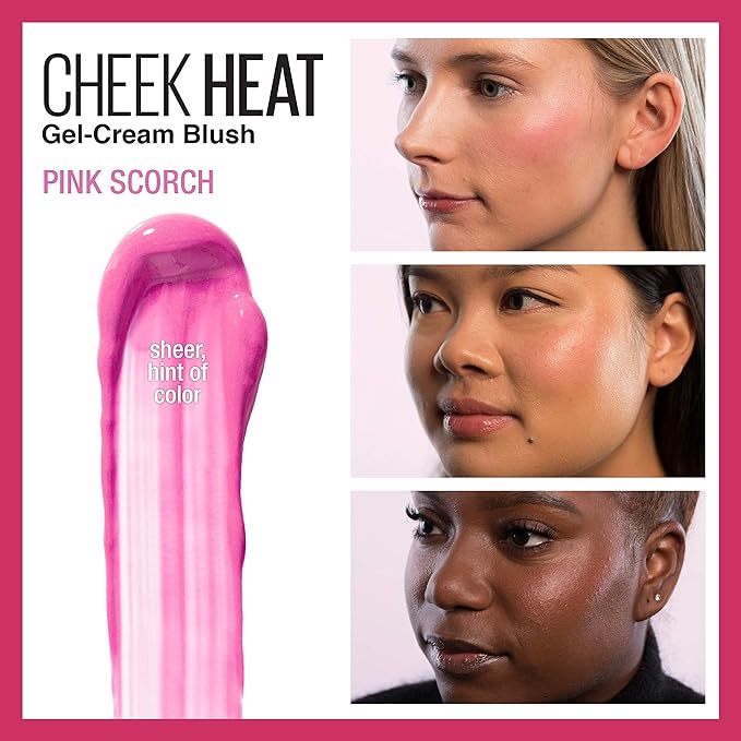 Maybelline Cheek Heat Gel-Cream Blush Makeup, Lightweight, Breathable Feel, Sheer Flush Of Color, Natural-Looking, Dewy Finish, Oil-Free, Pink Scorch, 1 Count-VivaGrace Women