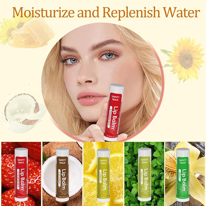5 Pack Lip Balm Natural Lip Balm Bulk with Shea butter and Coconut Oil Moisturizing, Soothing, and Repairing for Chapped Lips Party Favors adults kids - 5 flavors 0.15 Oz-VivaGrace Women