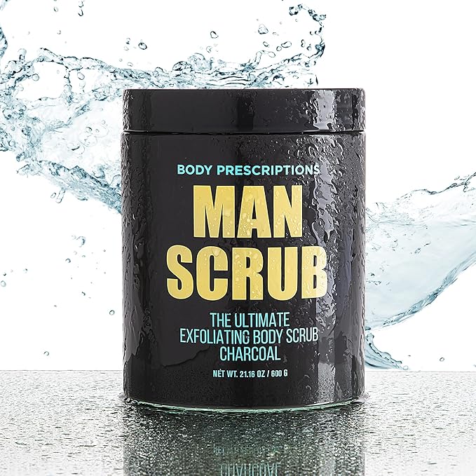 Body Prescriptions Men’s Exfoliating Body Scrub – Ultimate Skin Cleansing Wash in Jar with Twist-Top Lid, For All Skin Types, 21 Ounce (Pack of 4), Charcoal-VivaGrace Women
