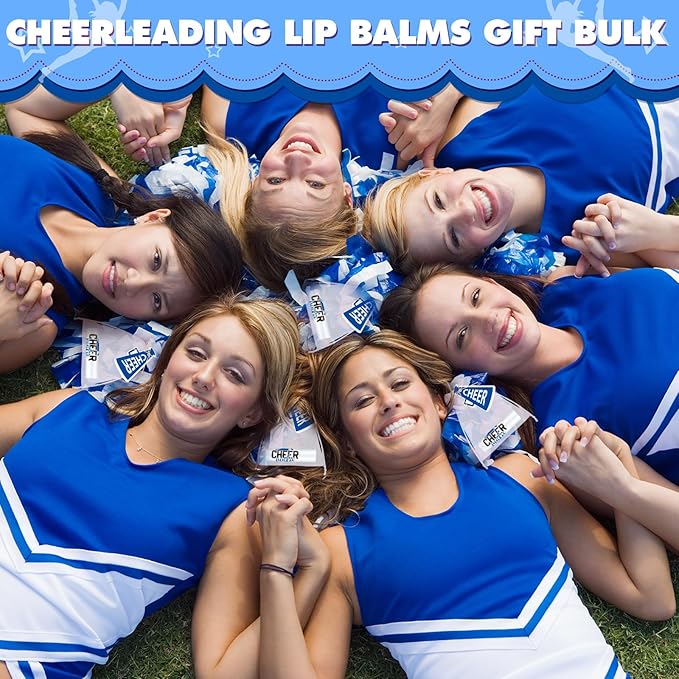 50 Sets Cheer Gifts Bulk 50 Cheer Lip Balm Bulk Moisturizing with 50 Organza Drawstring Gift Bags 50 Tags Cheerleader Gifts Cheer Gifts Bulk for Team (Blue)-VivaGrace Women