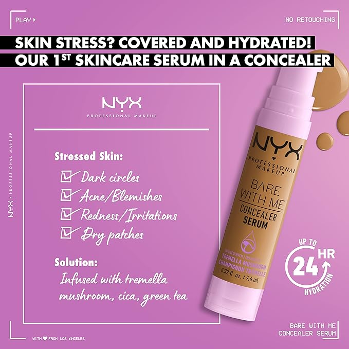 NYX PROFESSIONAL MAKEUP Bare With Me Concealer Serum, Up To 24Hr Hydration - Light-VivaGrace Women