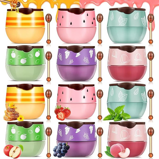 12 Pcs Bee Lip Balm Honey Pot with Brush Propolis Lip Mask Overnight, Moisturizing Hydrating Lip Sleeping Mask Prevention Dry and Cracked(Honey+Peach+Grape+Strawberry+Apple Lime+Mint)-VivaGrace Women