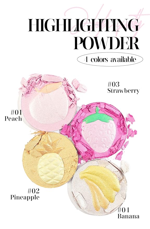 Face Highlighter Makeup Palette, Glossy Glitter Highlight Brightening Contouring Palette Natural Shiny Contour Makeup Illuminator Longlasting Lightweight, Blush&Highlighter (#03 Strawberry)-VivaGrace Women