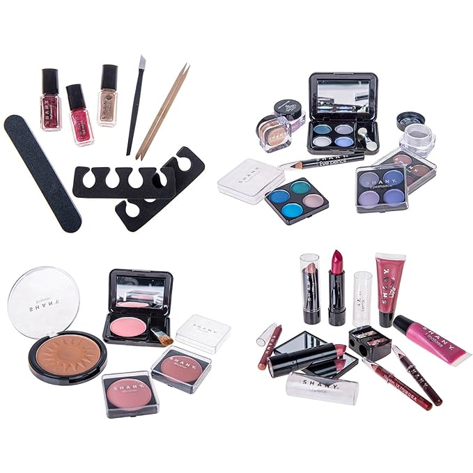 SHANY Carry All Trunk Makeup Train Case with Re-usable Aluminum Makeup Storage Case. Non Toxic Color Make up Set with Eye palettes, Blushes,Makeup Powders, Manicure, Pedicure and Makeup Brushes.-VivaGrace Women