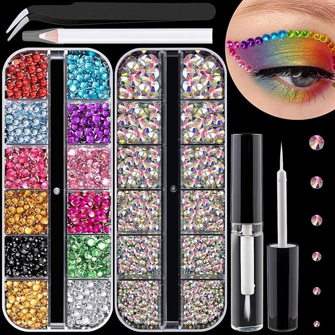 Flat Back Rhinestone Kits Colorful Rhinestones+Crystal AB Gems With Quick Dry Glue+Picker Pencil+Tweezer For Nail Art And Face Make-up-VivaGrace Women