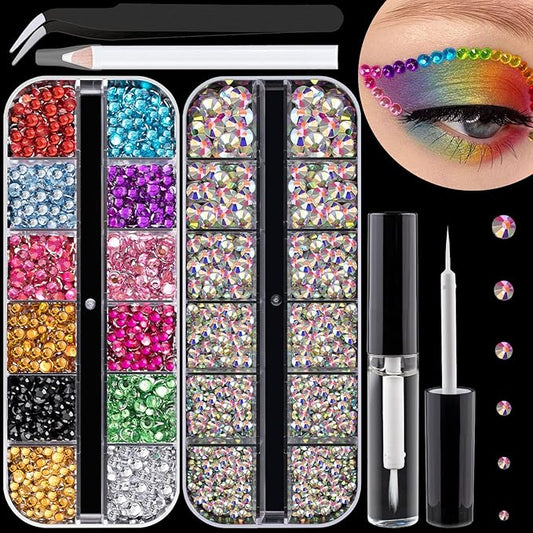 Flat Back Rhinestone Kits Colorful Rhinestones+Crystal AB Gems With Quick Dry Glue+Picker Pencil+Tweezer For Nail Art And Face Make-up-VivaGrace Women