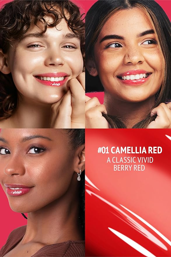 Veganize Collagen Lip Glass Balm | Hydrating Lip Balm in 9 Vibrant Colors | Moisturizing Lip Care Infused with Collagen Jelly Magic | No Animal Trial Lip Balm 0.06 oz (No. 1 Camellia Red)-VivaGrace Women