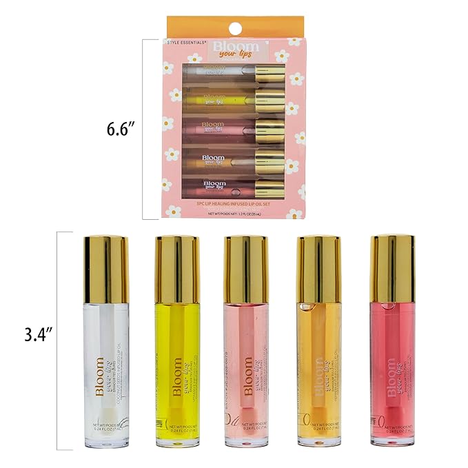 Expressions 5pc Lip Oil Set - Bloom Your Lips Style Essentials Lip Oils, Lip Healing Lip Oil Collection with Precision Applicator Wand | Moisturizing for Everyday Lip Care and Lip Repair (DAISY)-VivaGrace Women