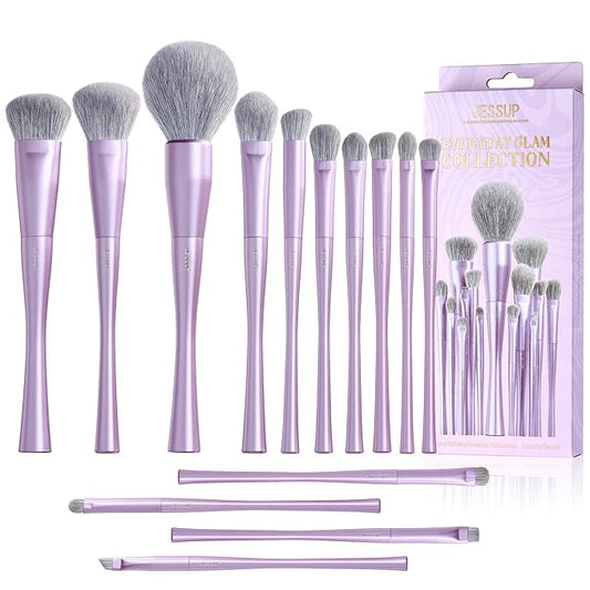 Jessup Makeup Brushes Set Professional 14pcs Vegan Make Up Brushes, Foundation Eyeshadow Concealer Contour Powder Blush Blending Eyeliner Brush, Premium Synthetic Fiber, Luxury Purple T512-VivaGrace Women