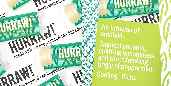 Hurraw! Coconut, Mint, Lemongrass (Pitta) Lip Balm, 3 Pack: Organic, Certified Vegan, Cruelty and Gluten Free. Non-GMO, 100% Natural Ingredients. Bee, Shea, Soy and Palm Free. Made in USA-VivaGrace Women