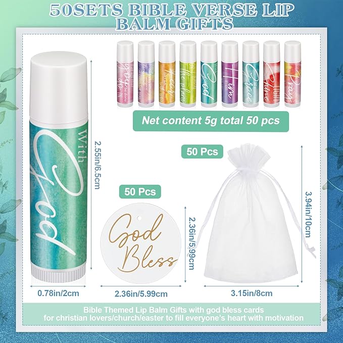 Fumete 50 Sets Christian Lip Balms Bulk Gift for Women Religious Bible Verse Lip Balm Faith Inspirational Scripture Gifts for Church Party Favor Friend Teacher Coworker-VivaGrace Women