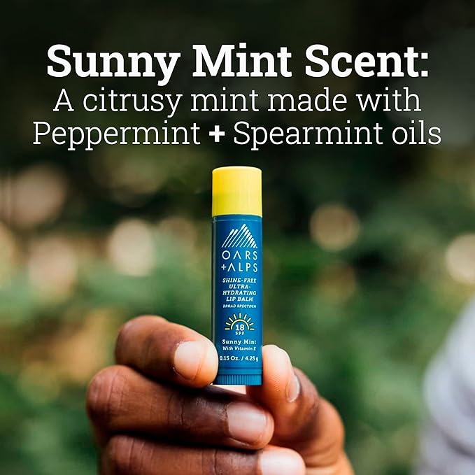 Oars + Alps Shine Free Lip Balm and SPF 18 Sunscreen, Lip Care with Sunny Mint Scent, Water and Sweat Resistant, 0.15 Oz Each, 3 Pack-VivaGrace Women
