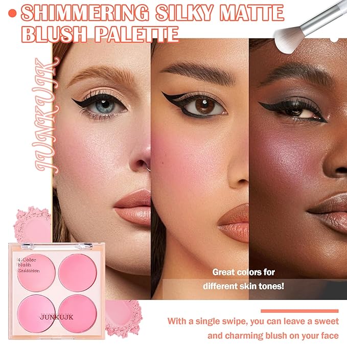 Blush Palette,Shimmer Silky Matte Blush Powder Palette,Professional Cute Face Contour Highlighter Blush Palette with Blush Makeup Brush 01-VivaGrace Women