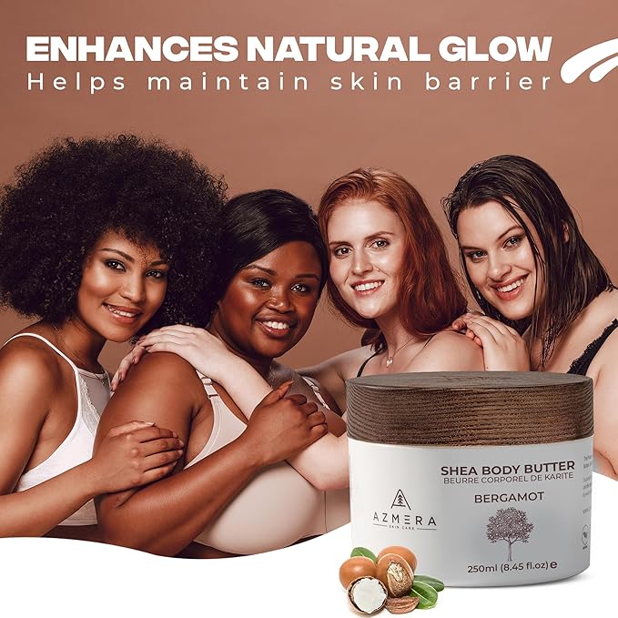 AZMERA Handcrafted Whipped Shea Body Butter – Luxurious Moisturizer for Dry, Sensitive Skin with Bergamot, Argan Oil & Vitamin E – Vegan, Non-Greasy Skincare – 8.82 oz-VivaGrace Women