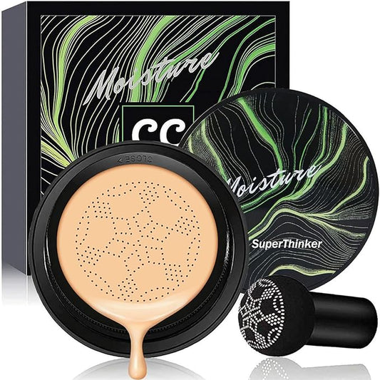 Air Cushion CC Cream Mushroom Head Cushion Foundation, BB Cream Face Makeup for Mature Skin Moisturizing Concealer Brighten Long-Lasting, Even Skin Tone for All Skin Types (Buff Beige)-VivaGrace Women