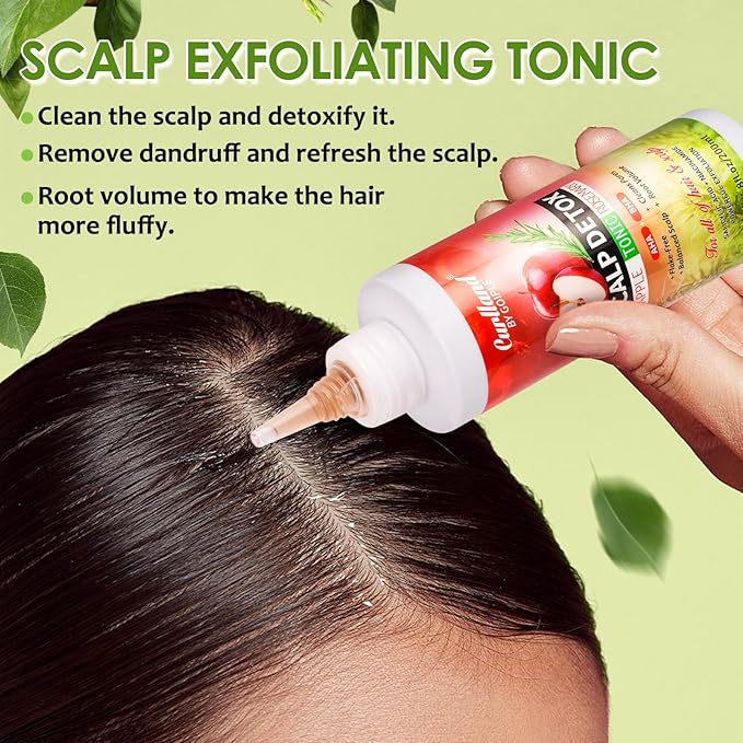 Rosemary & Apple Scalp Exfoliating Tonic - Scalp Detox Serum Deep Cleansing & Clarifying Treatment for Buildup, Dry Flaky Scalps - Soft Silicone Hair Scalps Massager Shampoo Brush for All Hair Types-VivaGrace Women