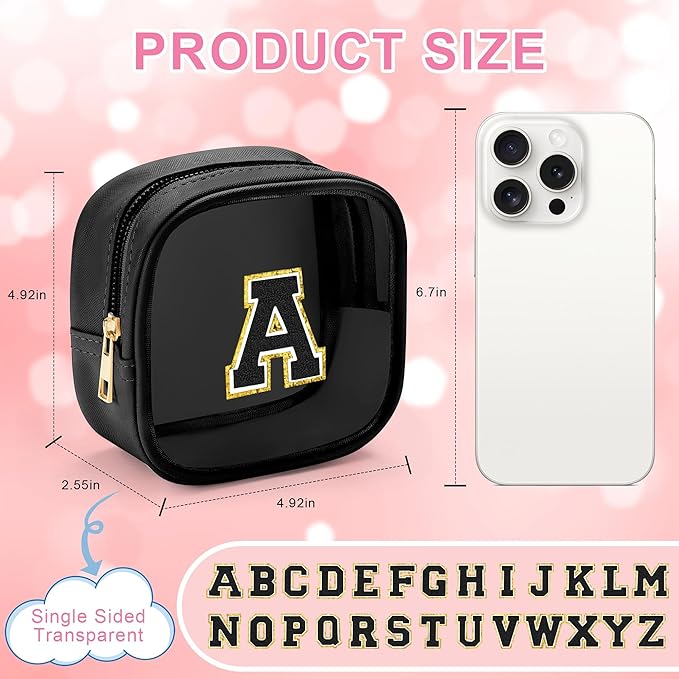 YOOLIFE Initial Mini Makeup Bag | Make Up Bag Travel Toiletry Bag | Clear Makeup Bag | Preppy Cosmetic Bags Organizer Travel Essentials Gifts for Women Teen Girlfriend Teacher Birthday Gifts Black A-VivaGrace Women