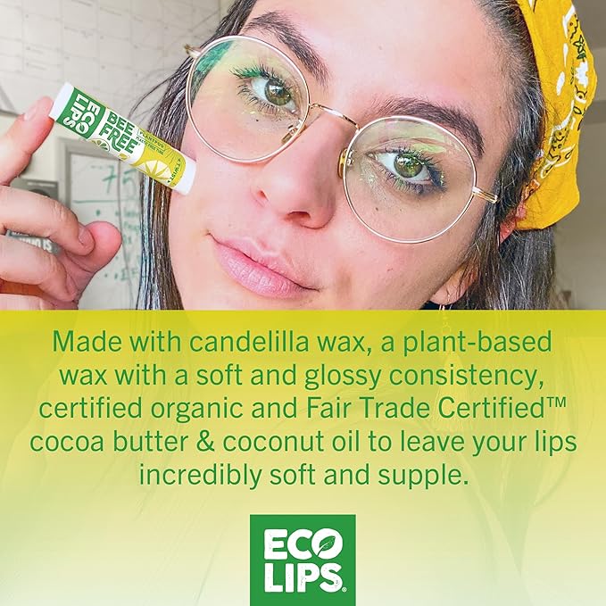 Vegan Lip Balm Lemon Lime Flavor 3 Pack - Bee Free with Candelilla Wax, Cocoa Butter & Coconut Oil Lip Care. Soothe & Moisturize Dry, Chapped Lips - 100% Plastic-Free Plant Pod Packaging - Made in USA-VivaGrace Women