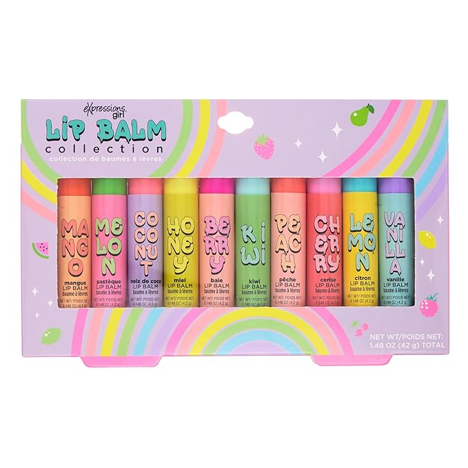 Expressions 10pc Fruity Lip Balm Collection - Hydrating Lip Balms Infused w/Fresh Fruity Flavors - Vitamin Enriched Nourishing Lip Balm Set-VivaGrace Women