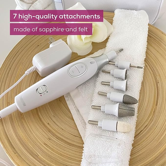 Beurer MP42 Nail Drill, 7-in-1 Nail Kit with Strong Sapphire Nail Drill Bits, Electric Nail File and Nail Buffer Includes Bright LED Light, Pedicure Kit and Manicure Set with Storage Case-VivaGrace Women