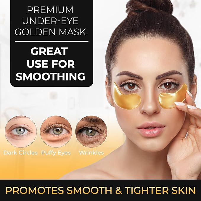 24k Gold Eye Mask - Under Eye Patches for Dark Circles, Puffiness, and Wrinkles - 20 Gold Eye Patches for Puffy Eyes with Collagen and Amino Acids for Intense Hydration and Firming-VivaGrace Women
