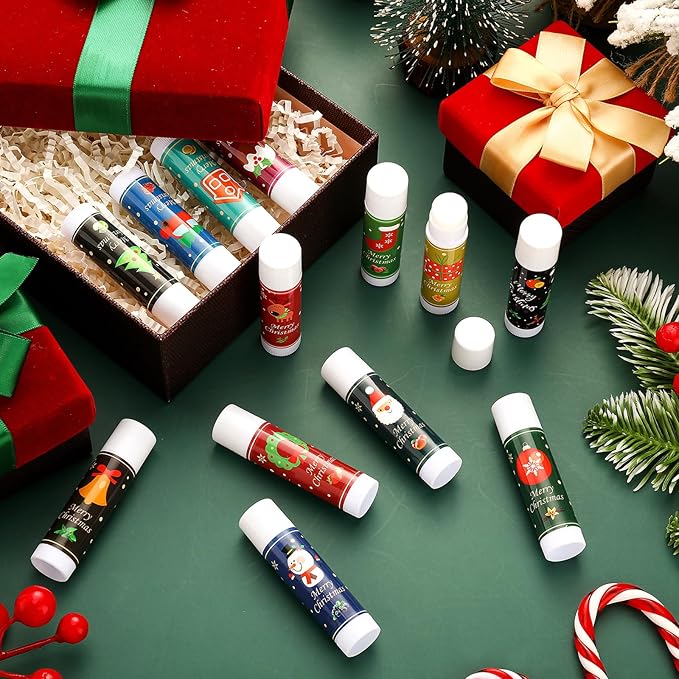 48 Pcs Christmas 12 Days Holiday Lip Balm Gift Set Lip Care Assorted Flavors Ingredients Lip Balm for Dry Chapped Lip Women Men Children Coworker 12 Assorted Flavors Christmas Party-VivaGrace Women