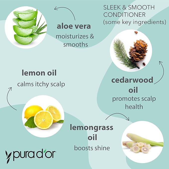 PURA D'OR Sleek & Smooth Shampoo and Conditioner Set For Frizz-Free & Silky Smooth Hair, Infused with Organic Aloe Vera, Argan Oil, Castor Oil, Bergamot Oil & Geranium Oil-VivaGrace Women