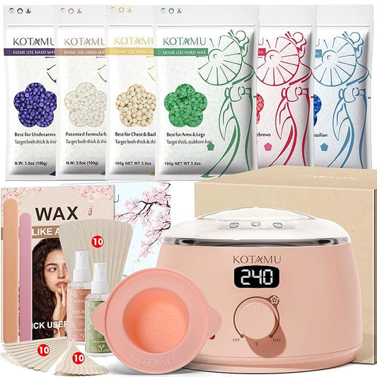 KOTAMU Wax Warmer, Waxing Kit for Women Men Hair Removal, Digital Waxing Machine for Face Eyebrow Bikini Brazilian Leg Body &Sensitive Skin, Pink Wax Kit With 44 Accessories for Home Salon Use-VivaGrace Women