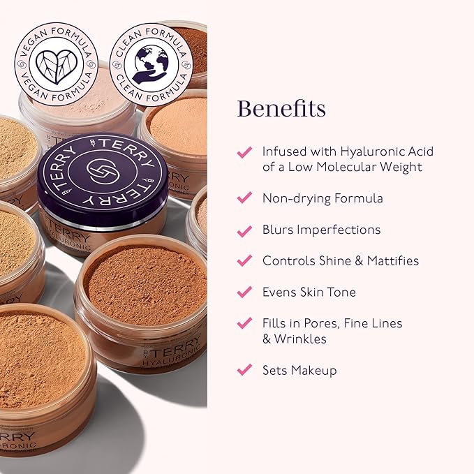 By Terry Hyaluronic Tinted Hydra-Powder, Non-Drying Loose Face Setting Powder, Blur Imperfections & Mattify, Medium Fair, 0.35 oz-VivaGrace Women