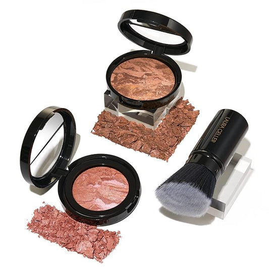 LAURA GELLER NEW YORK Blush-n-Glow Kit (3 PC): Baked Balance-N-Glow Illuminating Powder Foundation, Tan + Retractable Kabuki Brush + Baked Blush-N-Brighten, Pink Grapefruit-VivaGrace Women