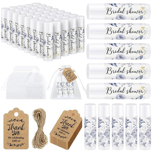 Demissle 50 Pcs Bridal Shower Lip Balm Gift Set with 100 Pcs Organza Bags Thank You Tags 20 Meters Rope wedding Party Favor for Guest Favors Gift Party Decoration Souvenirs(Vintage Flower)-VivaGrace Women