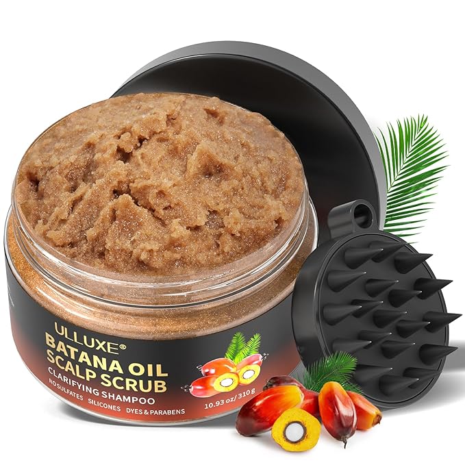 Scalp Scrub, 2-in-1 Scalp Exfoliator & Clarifying Shampoo for Dandruff, Dry, Itchy Scalp & Hair Growth, Batana Oil & Rosemary Scalp Treatment with Scalp Massager for Buildup & Thinning Hair, 10.93 oz-VivaGrace Women