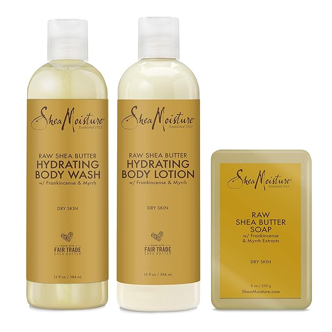 SheaMoisture Hydrating Bath and Body Kit Skin Care Products for Dry Skin Raw Shea Butter Hydrating Pack of 3-VivaGrace Women
