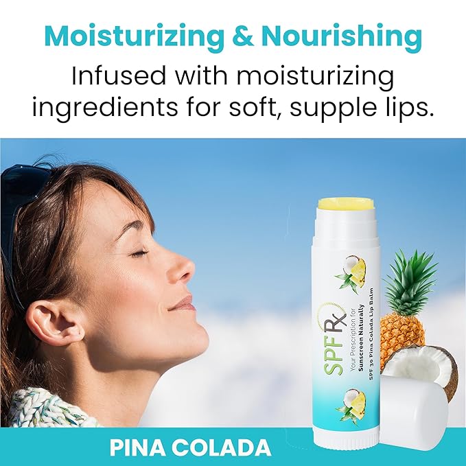 SPF Rx, SPF 30 Pina Colada Sunscreen Lip Balm Broad Spectrum Protection, Rapid Relief for Dry Chapped Lips, Superior Protection Against UVA & UVB Rays - 0.15 oz, (4 Pack)-VivaGrace Women