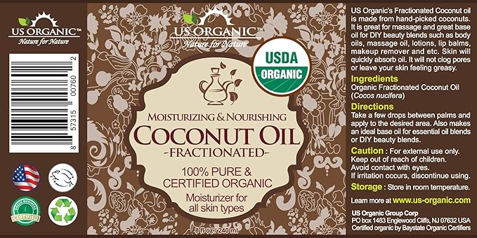 US Organic Fractionated Coconut MCT Oil (Liquid Coconut Oil), USDA Certified Organic, Non-GMO, Perfect for massage, carrier oil for DIY blends, Hair, Skin care. 100% Pure, Hexane-Free (8 oz)-VivaGrace Women