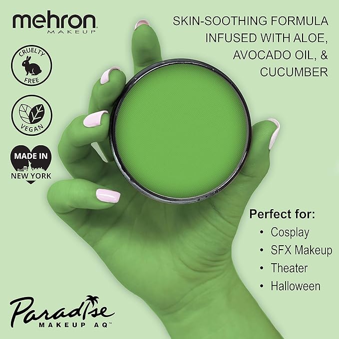 Mehron Makeup Paradise Makeup AQ Refill Size | Stage & Screen Performance, Face & Body Painting, Beauty, Cosplay, and Halloween | Water Activated Face Paint, Body Paint 1.4 oz (40 g) - Light Green-VivaGrace Women