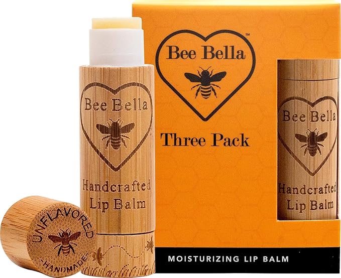 Bee Bella Lip Balm, Unscented (Unflavored), 3 Pack - Hydrating, Moisturizing Lip Care, 100% Natural, Original Organic Beeswax with Vitamin E, Handmade in USA-VivaGrace Women