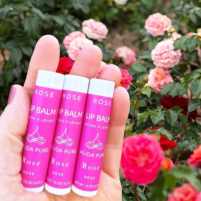 Rose Lip Balm Collection, Vegan Set, Beeswax Free, with Organic Jojoba and Avocado Oil, Vitamin E, Natural Moisturizer for Dry, Chapped Lips, 3 Tube Set-VivaGrace Women