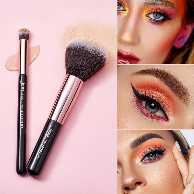 Jessup Makeup Brushes, Labeled Makeup Brush Set Premium Synthetic and Natural Hair Foundation Powder Concealer Eyeshadow Blending 15pcs Brush Kit, Rose Gold/Black T160-VivaGrace Women